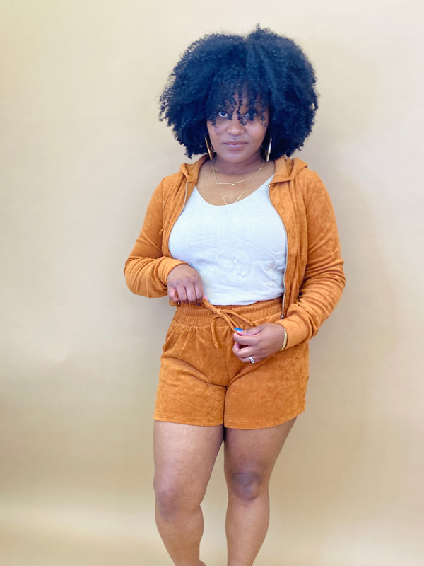 Terry Cropped Hoodie and Shorts Set